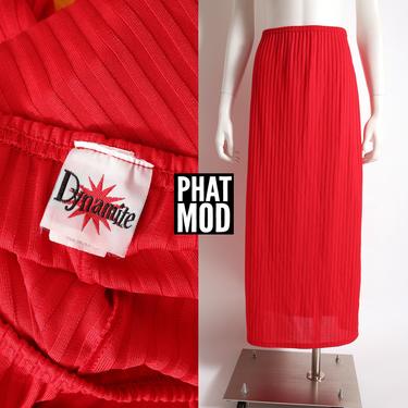 Comfy Cool Vintage 90s Y2K Red Ribbed Long Maxi Skirt by Dynamite 