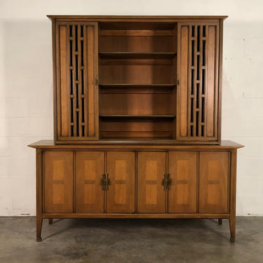 Mid-Century Modern 2-Piece China Cabinet / Display Case / Bookcase 