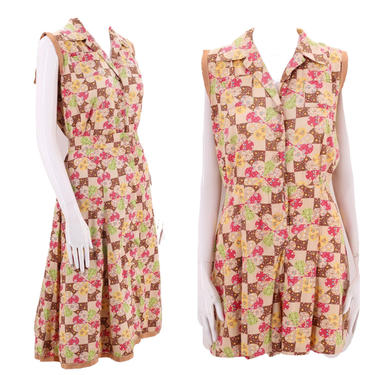 40s romper playsuit set sz L / vintage 1940s cotton quilt print sportswear one piece step in & skirt outfit 12 14 XL 
