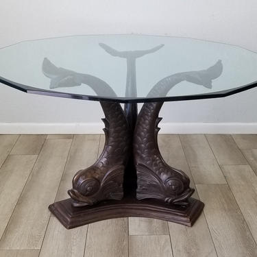 Hollywood Regency Style Bronze Koi Fish Dining Table With Glass Top 