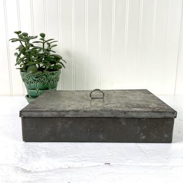 Distressed rectangular tin box - rustic vintage storage 