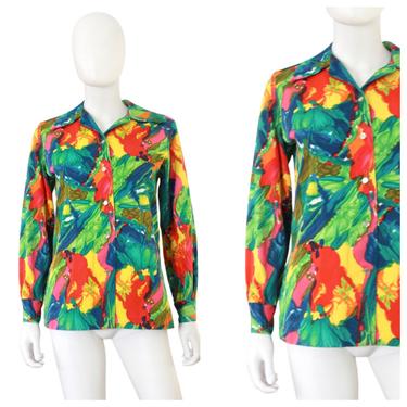 1960s Rainbow Abstract Print Blouse - 1960s Rainbow Blouse - Vintage Rainbow Blouse - 1960s Tropical Blouse - 60s Abstract Top | Size Medium 