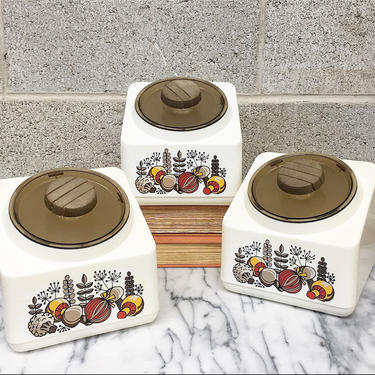 Vintage Canister Set Retro 1970s Rubbermaid + Mushrooms + Onions + Broccoli + Set of 3 + 2.4 Liters + 10 Cups + Candy Jars + Kitchen Decor 