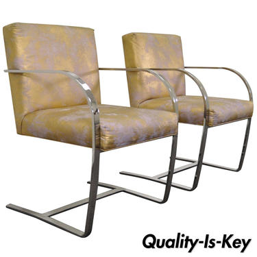 Pair of Mid Century Modern Cy Mann Flatbar Chrome Brno Style Cantilever Chairs