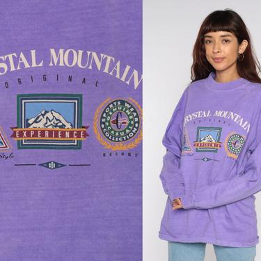 Crystal Mountain Resort Shirt Ski T Shirt 90s Graphic Tee Long Sleeve Purple Mock Neck 1990s Vintage Retro Sportswear Winter Snow Large L 