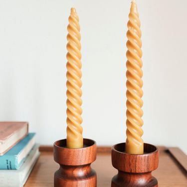 Mid Century Danish Candle Holders , Sculptural Beautiful Wood Grain, Turned Walnut, 