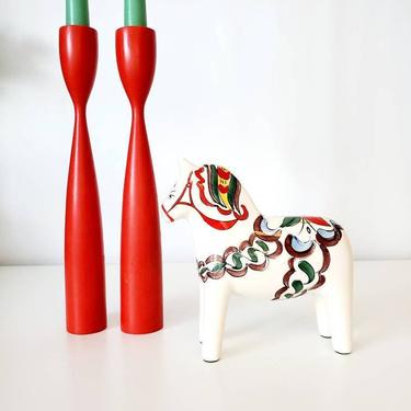 Vintage Swedish Scandia Dala Horse - Handpainted White Ceramic 