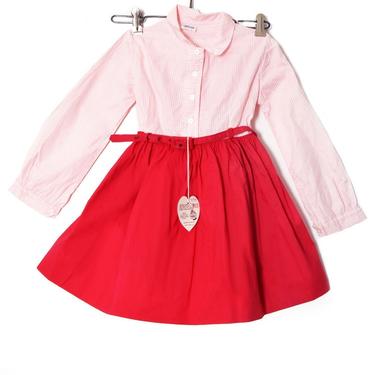 Vtg *New* Little Girls DRESS, 50's Pink Cotton Shirt Dress, 1950's Vintage Day Dress, Full Skirt, 1960's, Long Sleeve with Orig TAGS, Mint 