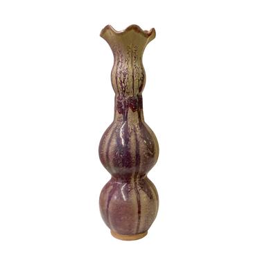 Plum Purple Distressed Ceramic Wave Mouth Artistic Narrow Vase ws1510E 