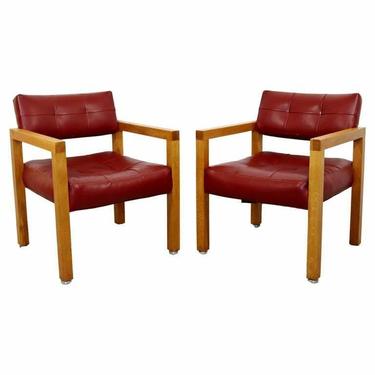 Pair of Leather Mid Century Modern Milo Baughman for Thayer Coggin Chairs 