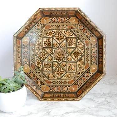 Vintage Inlay Tray Octagon Tray Wood Tray Middle Eastern Decor Boho Style by PursuingVintage1