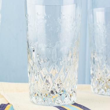Antique Cut and Etched Crystal Highball Glasses - Set of 8