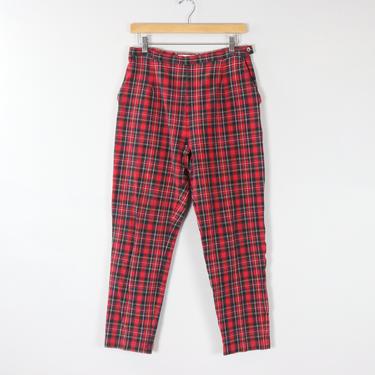Vintage Plaid Cropped Pants / High Waist Trousers / 90's PICONE SPORT Athleisure Capris / Medium 