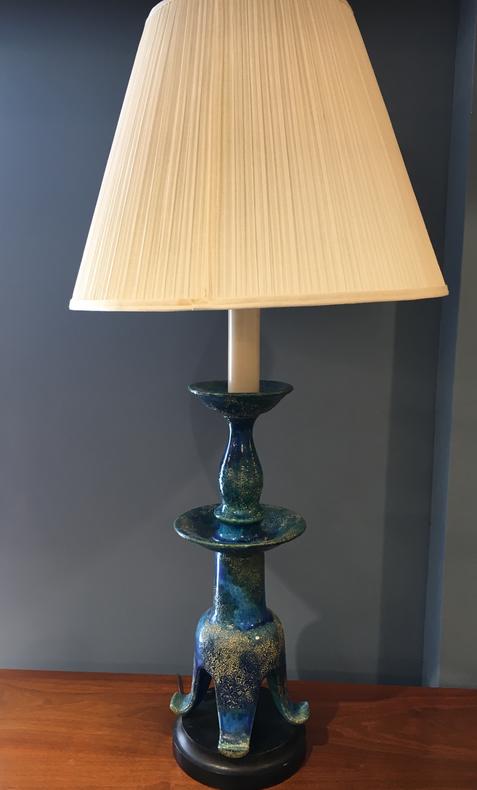 MCM Blue Italian Majolica Table Lamp