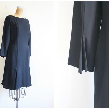 vintage '50s little black dress - wool crepe dress / 1950s black crepe dress - vintage LBD / '50s LBD - vintage black dress 