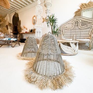New Palm Raffia and Rope Natural Pendant Light 