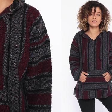Hoodie Sweatshirt Mexican Sweater Drug Rug Woven Hippie Boho Hoodie Ethnic Jacket Vintage Blanket Bohemian Stripe Gray Black Small Medium 