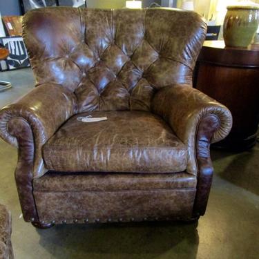 PAIR PRICED SEPARATELY BROWN LEATHER CLUB CHAIRS WITH OTTOMANS BY HOOKER
