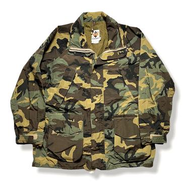 Vintage 1980s COLUMBIA Sportswear Hunting Jacket ~ size XL ~ Coat ~ Duckhunter Camouflage / Frogskin Camo ~ Radial Sleeve 