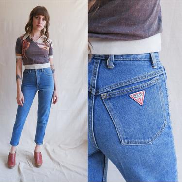 Vintage 80s Guess Denim with Zipper Ankles/ 1980s Georges Marciano High Waisted Cigarette Peg Leg Jeans/ Size XS 24 