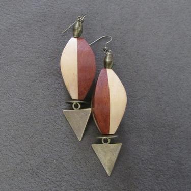 Carved wooden earrings, bold statement earrings, geometric earrings, rustic natural earrings, mid century modern earrings, large unique 