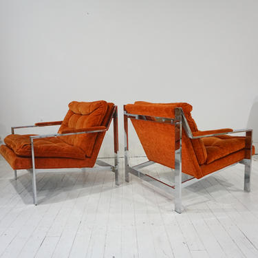 vintage chrome and orange velvet lounge chair