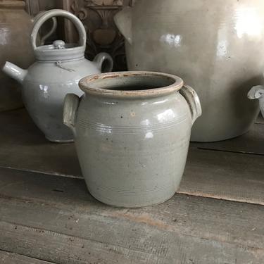 French Gris Confit Jar, Small Gray Stoneware Crock Pot, Artist, Flower Vase, Farm Table, French Farmhouse Cuisine 