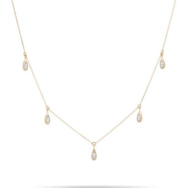 Pave Water Drop Chain Necklace - Yellow Gold