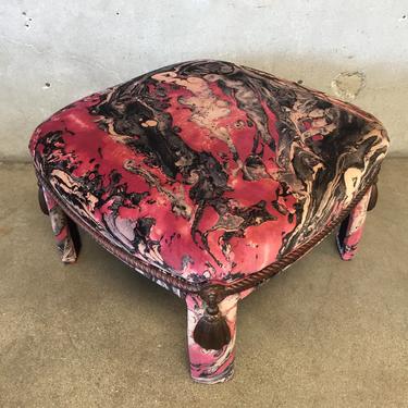 Baker Pink Marbled Ottoman with Mahogany Rope &amp; Tassels
