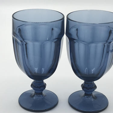 Vintage Pair of Blue (2)  Libbey &amp;quot;Duratuff USA Gibralter&amp;quot;  stem &amp;quot; Water Goblets Ice Tea Glasses-Large Size 