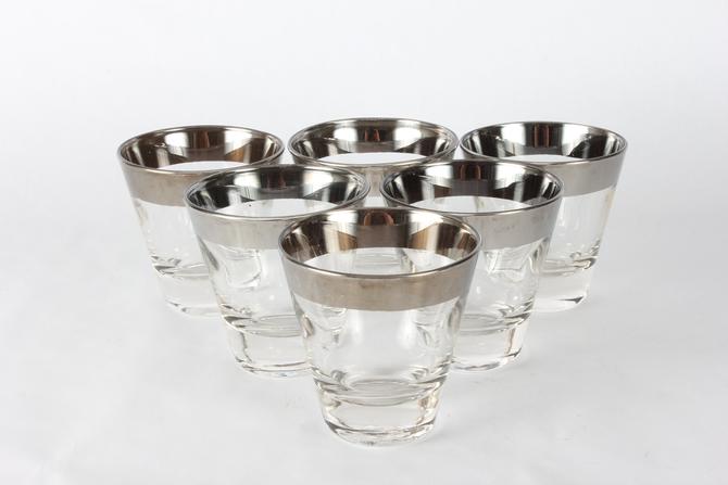 Retro Drinkware Mid Century Modern Barware Silver Rim Shot Glasses Kitchen Glasses Retro Barware Vintage Serving