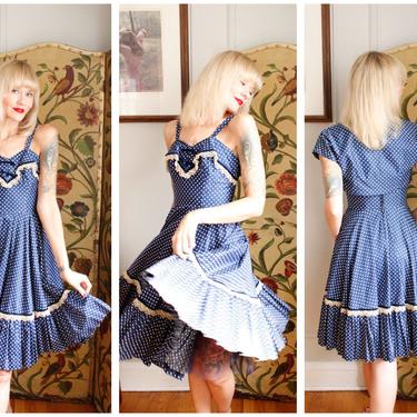 1950s Dress // Polka Dot Polished Cotton Dress // vintage 50s dress 
