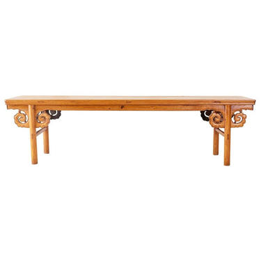 Chinese Qing Style Carved Elm Altar Table or Bench by ErinLaneEstate