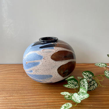 Brown, Blue, and White Studio Pottery Vase