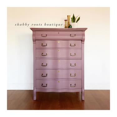 NEW! Gorgeous Mauve Pink Lavender purple  Tall Dresser Antique Chest Of Drawers- solid wood - nursery- San Francisco CA by Shab