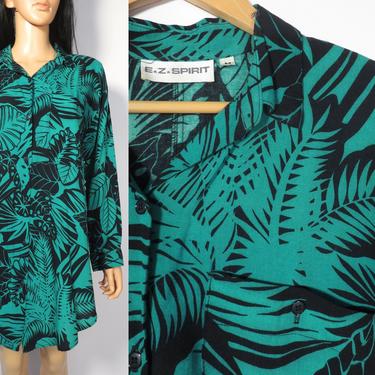 Vintage 80s/90s Tropical Botanical Print Oversized Blouse Shirtdress Size M 