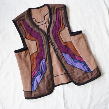 1980s Patchwork Textile Vest | Art Deco Design | Vintage Cotton Vest 