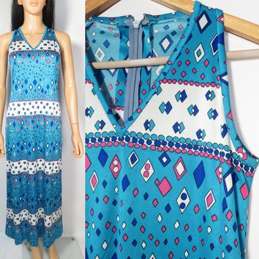 Vintage 60s/70s Abstract Print Maxi Dress Size S/M 