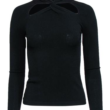 Milly - Black Long Sleeve Fitted Turtleneck Top w/ Knotted Cutout Sz P