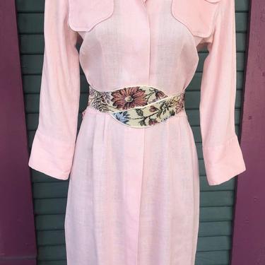 Vintage 30s/40s Pink IRISH LINEN Dress  Battelsteins's  S/M 