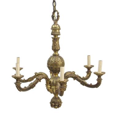 1930s French Cast Bronze Chandelier with Intricate Detail