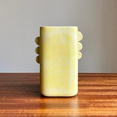 Vintage Art Deco Pale Yellow Studio Pottery Vase Bauhaus Minimalist Signed 1942 