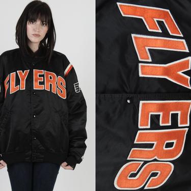 Vintage Philadelphia Flyers Starter Jacket / 90s Black Satin NHL Hockey Coat / Mens Size Extra Large XL 