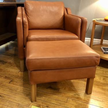 Danish Modern Leather Chair and Ottoman by SKALMA