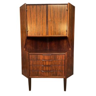 Vintage Danish Mid Century Modern Rosewood Bar Corner Cabinet Attributed to Gunni Oman 
