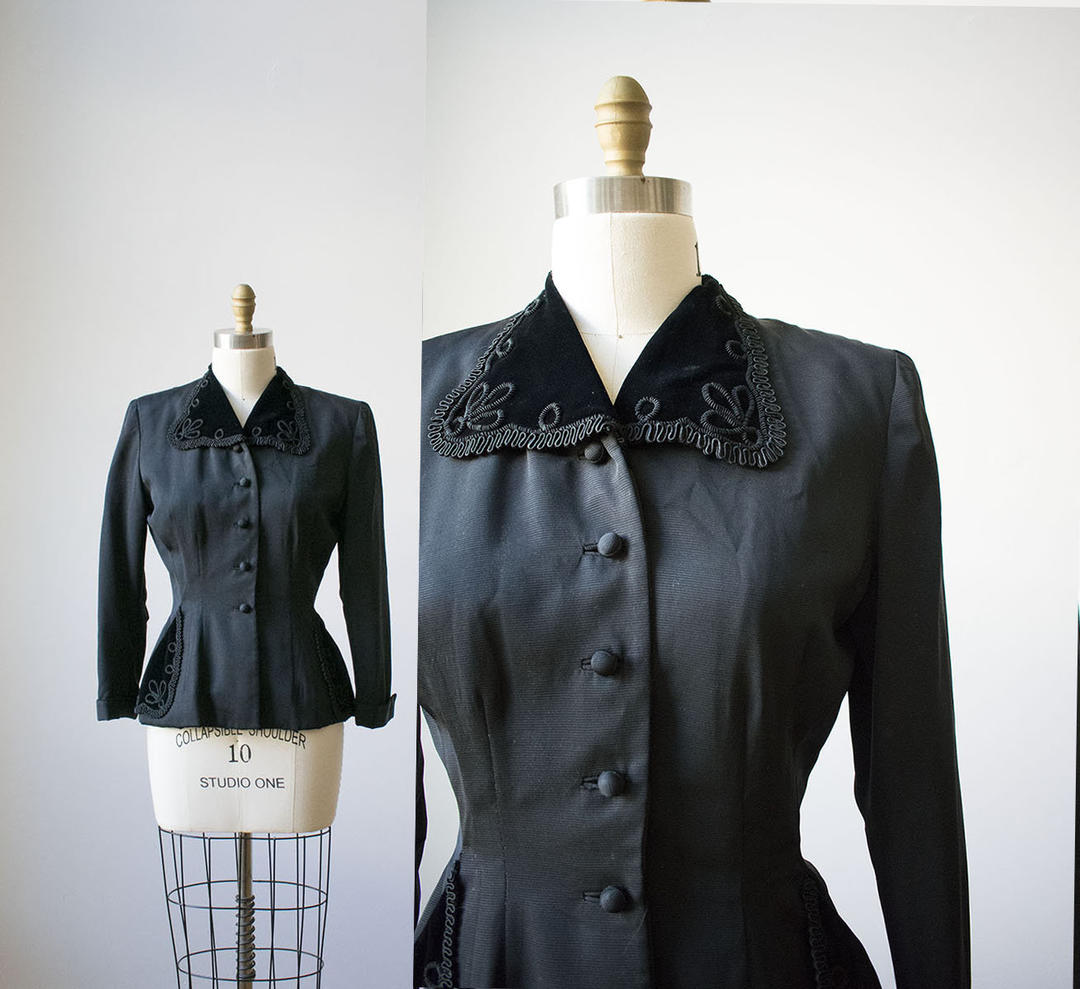 Vintage 1940s Jacket / Black 1940s Suit Jacket / Fitted 40s Blazer ...