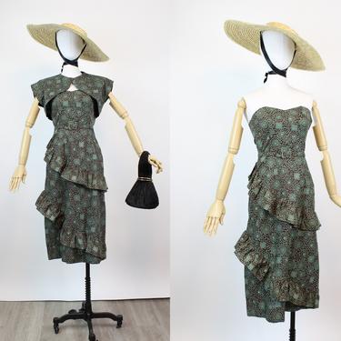 1950s strapless cotton MIAMI dress and BOLERO xs | new spring 
