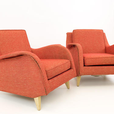 Mid Century Modern Red Lounge Chairs - Matching Pair - mcm 