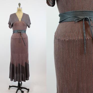 1980s knit dress with belt all sizes | body con striped dress | jmc 