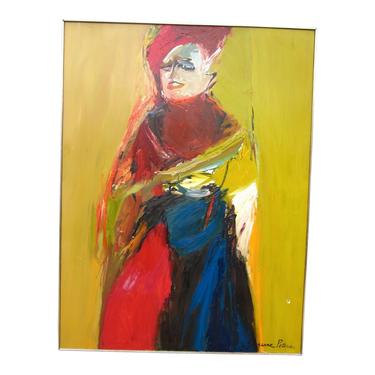 1970s Vintage Suzanne Peters Expressionist Style Portrait Oil on Board Painting 